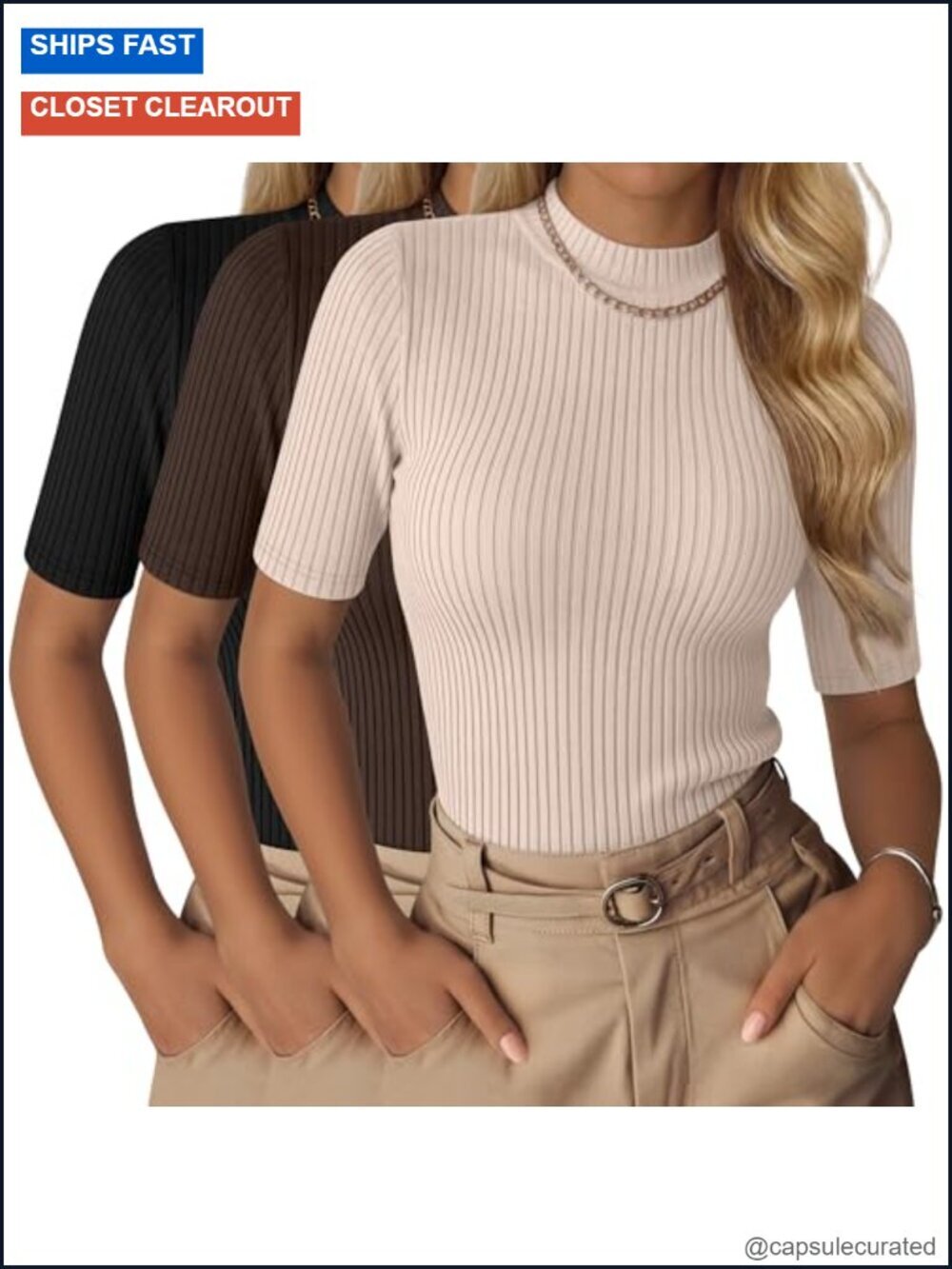 3 Pack Mock Neck Tops Ribbed Half Sleeve Dressy Work Business Shirts Slim